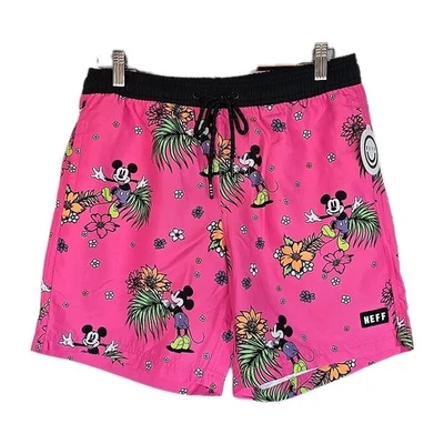 Disney Neff Mickey Mouse Mens Pink Small Drawstring Swim Shorts - Image 1 of 4