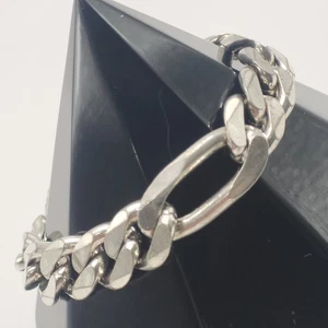 Heavy Figaro Chain Bracelet 12mm Solid Sterling Silver 925 7.5" Italy 49 Grams - Picture 1 of 7