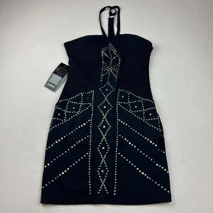 Vintage BEBE verziertes Minikleid mit Nieten Kontur L silber gold schwarz Neu mit Etikett - Bild 1 von 5