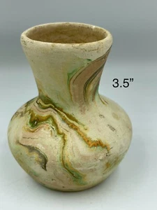 Nemadji Art Pottery Vase USA Minnesota Marbled Green Swirl 3.5” - Picture 1 of 6