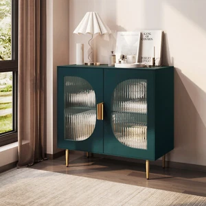 Accent Cabinet with 2 Glass Doors Wooden Sideboard Buffet Cabinet with Shelves - Picture 1 of 15