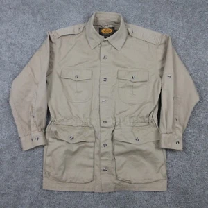 Vintage Woolrich Jacket Mens Medium Beige Militaty Chore Barn Coat Epaulettes - Picture 1 of 10