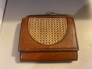 Vintage Geldbörse Kisslock Portemonnaie Leder Sackleinen Tweed - Bild 1 von 3