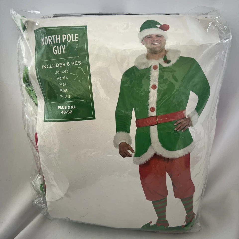 North Pole Guy 6 Piezas XXL 48/52 Vacaciones Navidad Disfraz Rojo Verde Hombres Foto 1 de 4