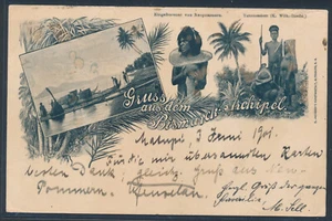 DNG Yacht EF AK Gruss Bismarck-Archipel 1901 Matupi nach Kiel Attest (S21181b) - Bild 1 von 3
