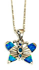 Tulu And Company Sterling Created Intense Blue Green Fire Opal Butterfly Pendant