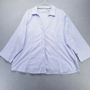 Riders by Lee Shirt Womens 2X Blue Stripe Easy Care Hidden Button Placket - Picture 1 of 11