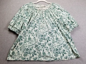 Wunderbares Top Damen Extra Große XL Grün Weiß Blumen Kurzarm Stretch Frühling - Bild 1 von 10