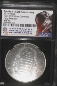 Appolo 11 50th Ann. 2019 P$1.00 .999 Silver Commem. NGC MS 70 - Picture 1 of 4