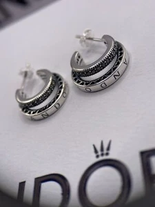 Pandora Signature Double Pave Hoop Earrings Ale S925 - Picture 1 of 1