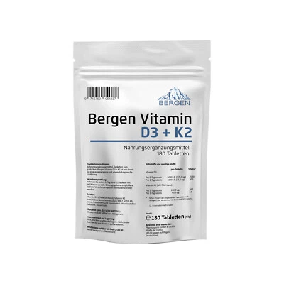 Vitamin D3 5000 IU & Vitamin K2 200mcg MK-7 Menachinon-7 D3 I.E. 180 Tabletten - Bild 1 von 4