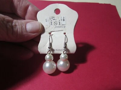 NEW/card unworn ISIS 1 1/2" dangle faux pearl pierced earrings - Изображение 1 из 4