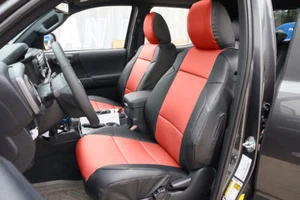 TOYOTA TACOMA SPORT TRD 09-15 BLACK/RED VINYL CUSTOM MADE FRONT SEAT COVERS - Picture 1 of 4