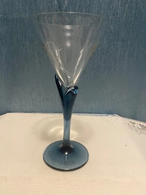 Courvoisier Coñac por Luigi Bormiolo Azul Tulipán Tallo Cristal Vidrio Grabado  Foto 1 de 3