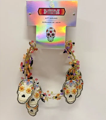 Halloween Día de los Muertos Calaveras de Azúcar Guirnalda con Cuentas y Deslumbrante 6' ¡NUEVA! Foto 1 de 4
