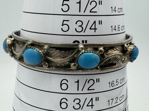 Vintage Native American Sterling and Turquoise Signed WR Cuffed Bracelet - Picture 1 of 13