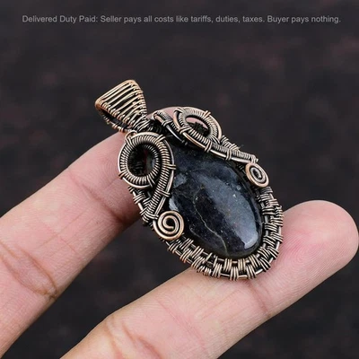 Venta de Navidad Ovalado Piedra Solar Iolita Cobre Hija Alambre Envuelto Colgante Foto 1 de 4