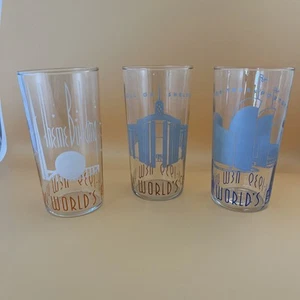 VINTAGE 1939 NEW YORK WORLDS FAIR 4.75" DRINKING GLASSES TUMBLERS SET OF 3 - Picture 1 of 4