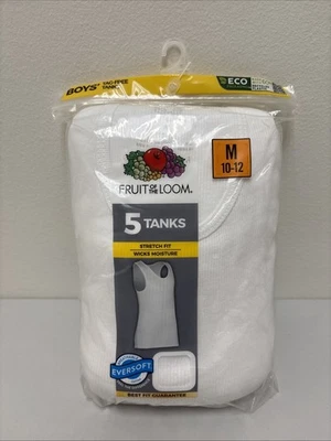 Tanques Fruit of the Loom Boys blancos paquete de 5 medianos 8-10 algodón Foto 1 de 2