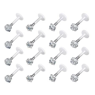 16G Lip Ring CZ Opal Acrylic Clear Helix Cartilage Tragus Piercing Jewelry 16pcs - Image 1 of 4