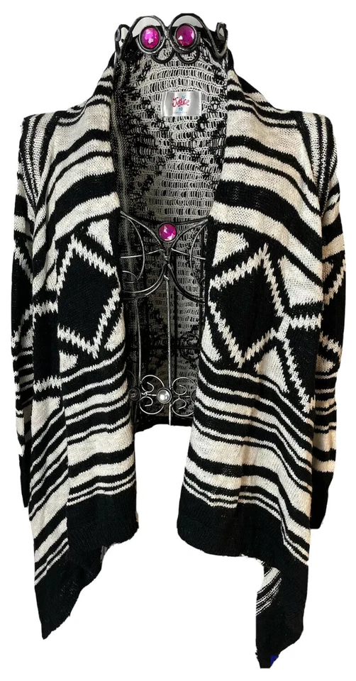 Suéter Cárdigan Justice Talla 10 Blanco y Negro Manga Larga Frente Abierto Tejido Foto 1 de 4