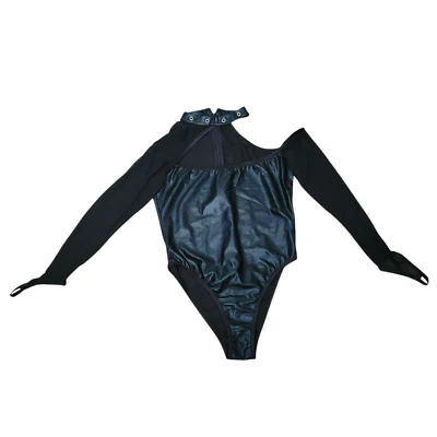 Body Yandy Negro Malla Brillante Hombro Frío Con Lazo para Dedos M/L Foto 1 de 4