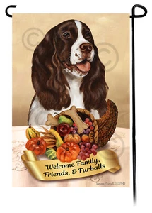 Thanksgiving Garden Flag - Liver and White English Springer Spaniel 133A - Picture 1 of 1