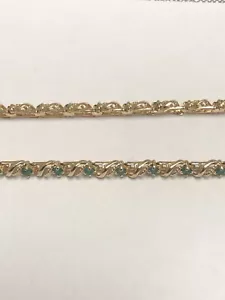 14K REAL YELLOW GOLD ROUND EMERALD LADIES BRACELET 8" LONG - Picture 1 of 6