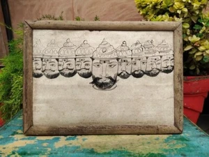 Indian Mythological Demon Face Ink Sketch Pen Miniature Painting Framed Decor - Picture 1 of 7