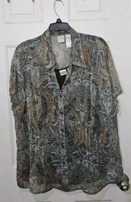 Emma James Blouse Size 18W Pintuck Layered Tank Underneath Paisley Short Sleeve  - Image 1 of 4