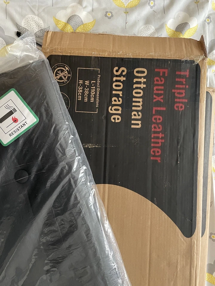 Triple Large 2 Seater Ottoman Storage Box Faux Leather Folding Pouffe Seat Stool - Image 1 of 3