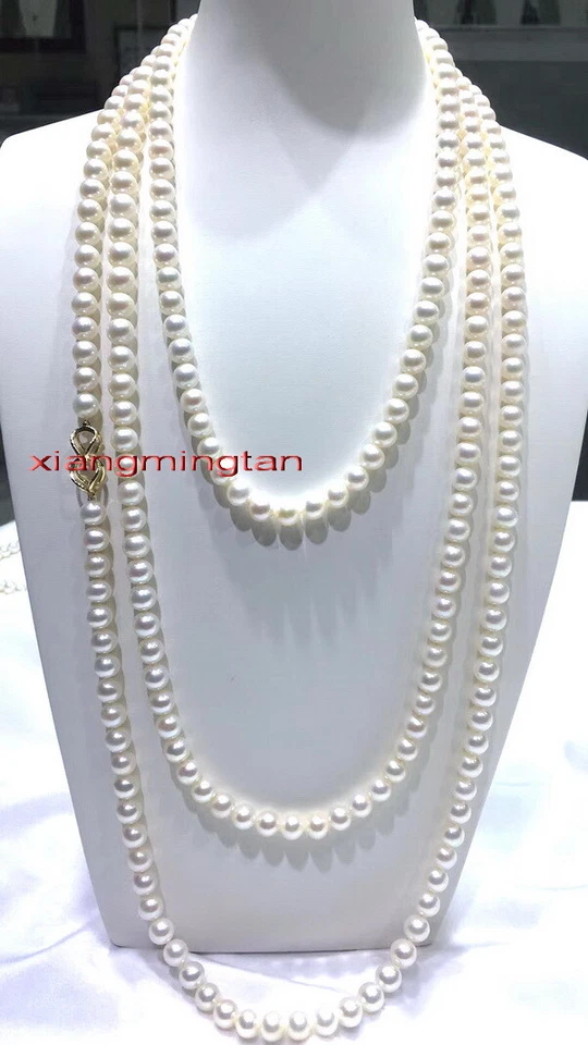 LARGO AAAAA 64"9-10mm REAL NATURAL Mar del Sur Blanco Collar de Perlas Redondas Oro 14K Foto 1 de 4
