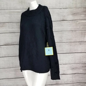 Cece M Marine Pullover sweater with bobble-stitched sleeves Black Casual NWT $99 - Picture 1 of 12