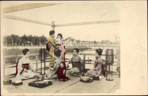 GEISHAS, Musicians; Yokohama, Präf. Kanagawa Japan, Hand Tinted RPPC; Crisp Mint - Bild 1 von 2