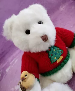 Oso de Navidad Blanco TY Clásico Encaje Peluche con Pájaro en Pata Suéter Rojo 2002 - Imagen 1 de 7
