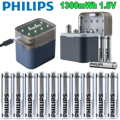 Lot Philips 1.5V 1300mWh AAA Rechargeable Lithium Battery with Smart Charger Box - Image 1 of 4