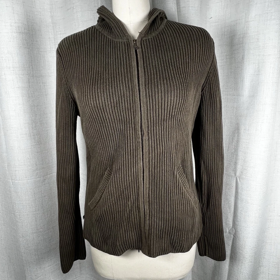 Suéter con Capucha Lauren Ralph Lauren Para Mujer Grande Marrón Acanalado Tejido Cremallera Completa Foto 1 de 4