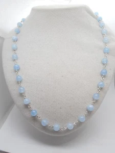 Collana in Acquamarina Naturale e Argento 925 - Girocollo Pietra Dura - Picture 1 of 7