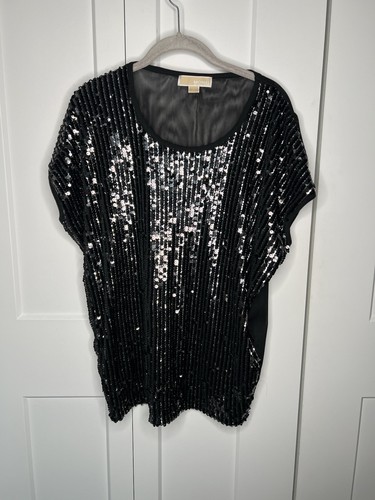 Camicetta donna Michael Kors nera in rete con paillettes taglia grande