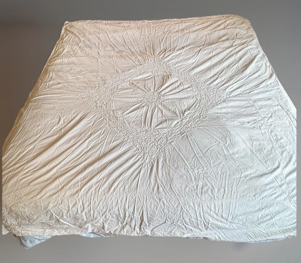 Funda nórdica vintage de algodón blanco con textura medallón encaje 77x84 Shabby Cottage Foto 1 de 4