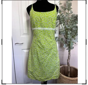 No Boundaries Green Daisy Dress Juniors LRG Y2K 90's Retro Womens 100% Cotton - Picture 1 of 5