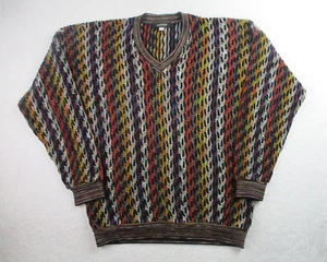 VTG Bachrach Sweater Mens XL Multicolor 3D Textured Knit Coogi Style L/S Outdoor - Picture 1 of 8