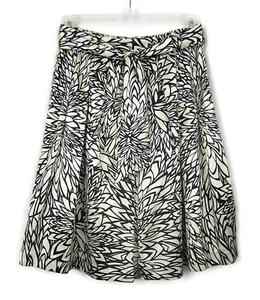 Focus 2000 Women Size 8 Black White Pleated Skirt Floral Sash Belt Side Zip - Picture 1 of 7