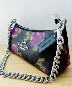 Coach Charlotte Shoulder Bag Signature Designer Crossbody Brown Rose Print - Picture 1 of 13