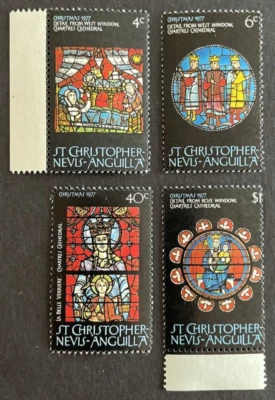 St Christopher Kitts-Nevis 1977 Sc# 346-349 Set of 4 MNH OG Xmas Stained Glass - Image 1 of 2