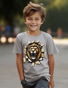 Kids fun lion T-shirt, cool animal gift present idea for big cat enthusiasts.  - Picture 1 of 6