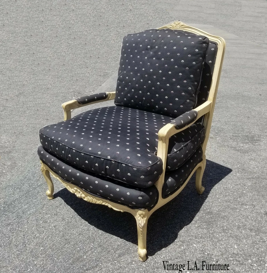 Vintage Baker Furniture Co. French Country Black Polka Dot Shell Bergere Chair - Image 1 of 4