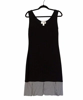 Vestido sin mangas Joseph Ribkoff negro a rayas dividido dobladillo peplum sin hierro para mujer talla 6” Foto 1 de 4