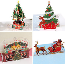 3D Pop Up Christmas Cards Set 4 Pack, Xmas Holiday Greeting Cards With Envelopes