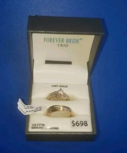 Solid Yellow Gold 10k Forever Engage/Wedding Rings. 1/4 CTTW Diamond. Sz 7 / 11 - Picture 1 of 8